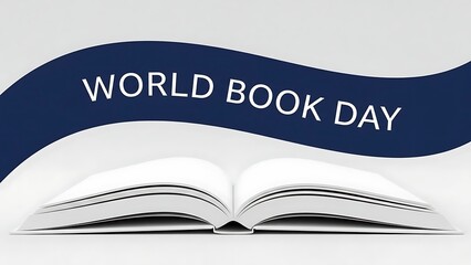 Open book with 'world book day' text banner for reading education