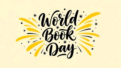World book day" calligraphic banner with decorative elements.