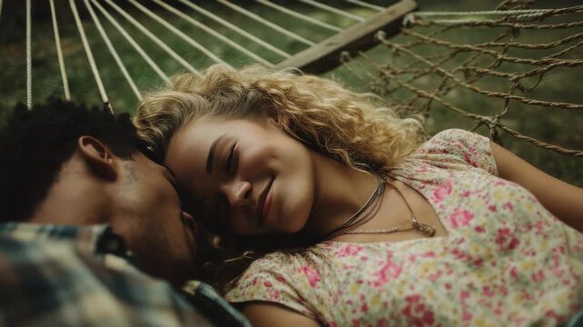 Couple relaxing in a hammock, enjoying a peaceful moment together