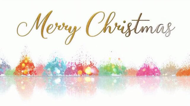 shining glitter merry christmas greeting on a vibrant, opulent and full of glitter animation with congratulations and christmas tree line art