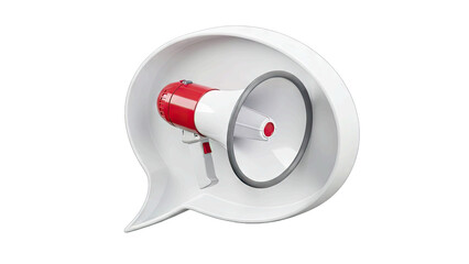 Red and White Megaphone Inside a White Speech Bubble Against a Transparent Background Symbolizing Announcement or Alert
