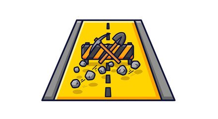 Road Construction Ahead: Cartoon Illustration of Detour Barricade and Tools