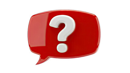Red Speech Bubble With White Question Mark Symbol Floating Isolated On Transparent Background Representing Confusion Inquiry Or Unknown Concept In 3D Render