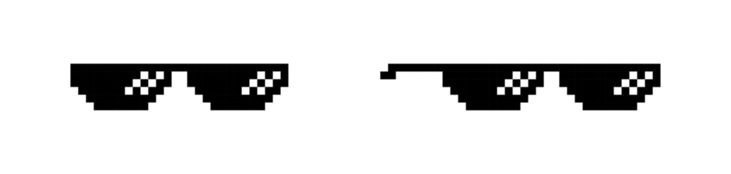 Pixel Thug Life Sunglasses Icon Set, Meme Shades, Deal With It Glasses, Retro Pixel Art Icons, Pixel glasses meme, sunglasses meme, like a boss meme, pixel art.