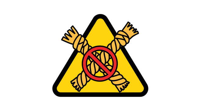 Prohibition Symbol Depicting Intersecting Ropes and Red Circle Warning Sign Danger Ahead
