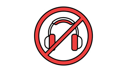 Prohibition Symbol Displaying No Headphones Allowed For Audio Transmission or Sound