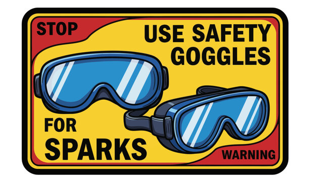 Safety Goggle Warning Sign Illustrating Protection Against Sparks and Hazards For Everyone