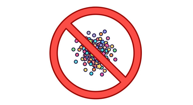 Prohibition Symbol Representing Restrictions on Confetti, Ban and Denial, Red Circle Sign