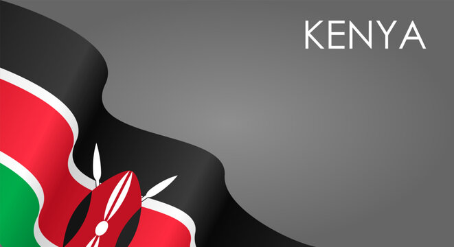 Kenyan flag waving on gray background. Vector illustration.