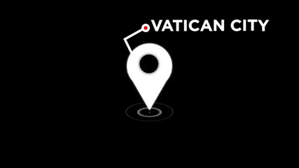 Vatican city map location pin on black background, GPS navigation pointer, travel and destination search concept,geography and global location animation.