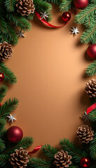 Arrangement of decorations on dark brown background, christmas concept