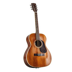 Naklejka premium Classic wooden acoustic guitar, warm tone, musical instrument, studio shot. isolated on transparent background