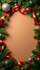 Arrangement of decorations on dark brown background, christmas concept