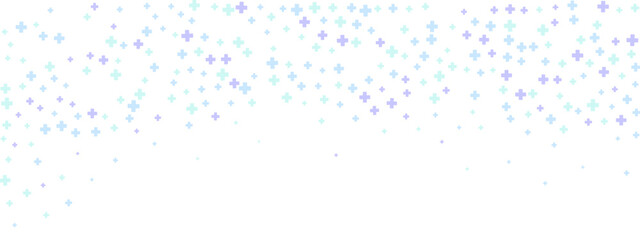 Blue mint and purple plus sign pattern creates seamless medical background. Hospital cross symbols form geometric healthcare texture for pharmaceutical and emergency service graphics.
