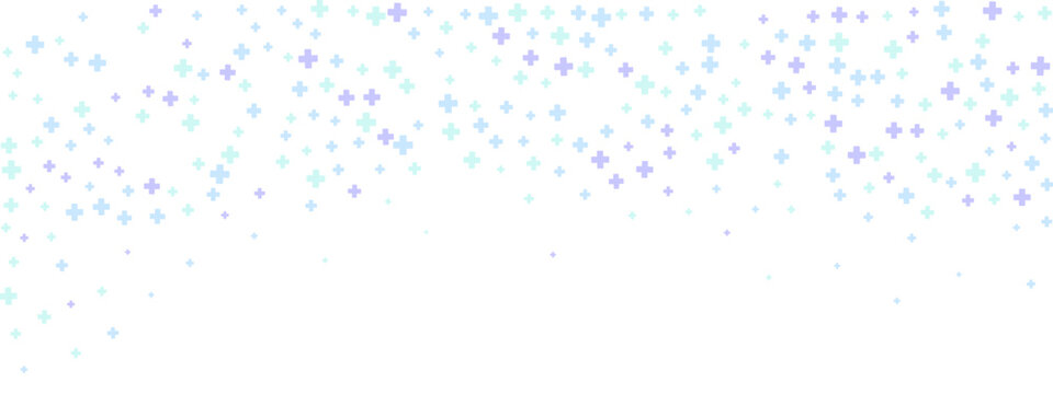 Blue mint and purple plus sign pattern creates seamless medical background. Hospital cross symbols form geometric healthcare texture for pharmaceutical and emergency service graphics.