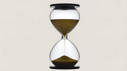 Hourglass with golden sand, a classic timekeeping device, isolated on white background, symbolizing the passage of time and deadlines