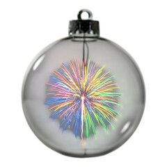 Fototapeta premium A silver holiday ornament with rainbow starburst pattern displayed on a white background showing modern festive decoration style