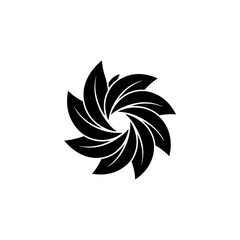 Fototapeta premium Stylized black swirling flower petal abstract logo icon representing nature, growth, and motion on a clean white background. isolated on transparent background