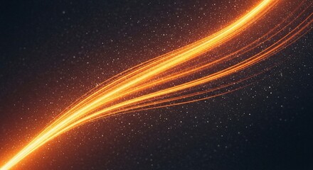 Abstract Orange Light Streaks Flowing Through Dark Starry Sky.