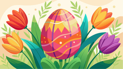 easter background with tulips and eggs
