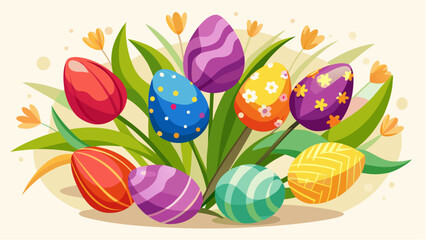 colorful easter eggs with flowers