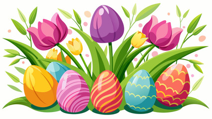 colorful easter eggs with flowers