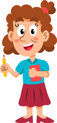 Student girl cartoon character, professions, job occupations, and specializations.