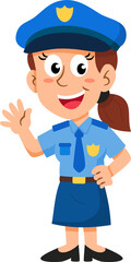 Police officer women cartoon character, professions, job occupations, and specializations.