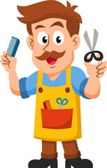 Barber cartoon character, professions, job occupations, and specializations.