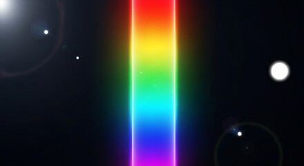 Vibrant Rainbow Light Beam Against Dark Starry Night Sky.
