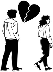Emotional Separation – Broken Heart Silhouette Illustration