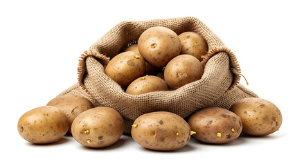 A bountiful display of raw, earthy potatoes spilling from a rustic burlap sack, showcasing garden-fresh ingredients ready for wholesome culinary preparation and diverse home cooking
