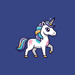 Cute Cartoon Unicorn with Rainbow Mane and Tail.