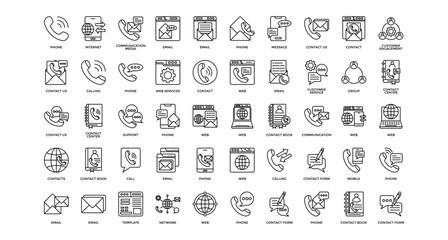 Contact Us icon set collection. Containing notice, services, www, email, report, touch, contact .Line vector icons collection
