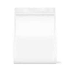 Vertical flat bottom gusset bag mockup for food, sport nutrition. Front view. Vector illustration isolated on white background. Can be use for template your design. EPS10.