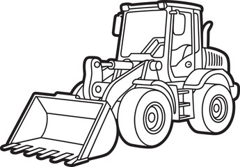 Naklejka premium powerful wheeled front loader construction vehicle detailed outline drawing