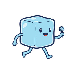 Cute Ice Cube Character with Snowflake.