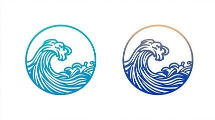 Fototapeta premium Minimalist circular ocean wave icons in blue and teal tones on white background