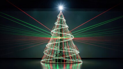 Modern Abstract Christmas Tree Created with Brilliant Glowing Laser Beam Technology