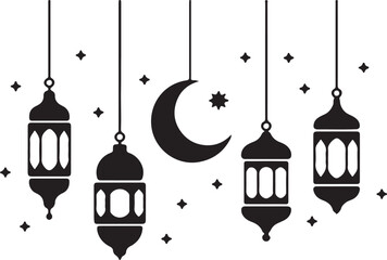 Hanging Lanterns and Crescent Moon Design
