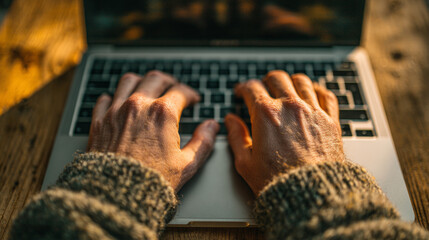 hift in Focus: First-Person View of Hands Resting on Off-Screen Laptop Keyboard