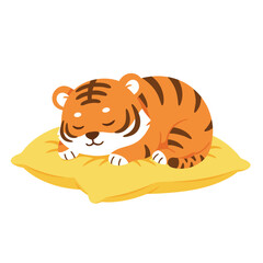 Cute Tiger Cub Sleeping on a Pillow.