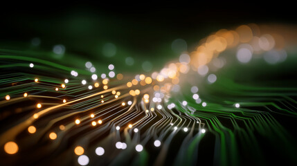 Digital Pathways: Illuminated circuits pulse with energy, forming intricate networks, representing the essence of modern technology and data flow.