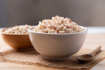 Cooked Thai brown rice in a bowl, Healthy eating