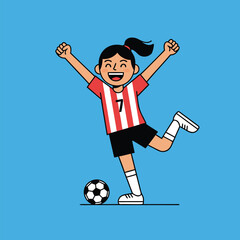 Excited girl soccer player celebrating a goal.