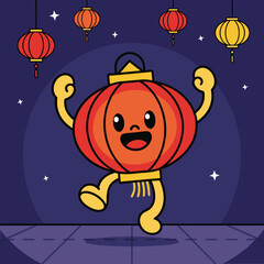 Festive Lantern Character Celebrating Chinese New Year.