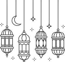 Hanging Lanterns with Stars and Moon