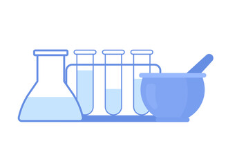 Set of laboratory bowls for medicine or chemistry, medication preparation.