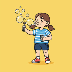 Girl blowing bubbles with a bubble wand.