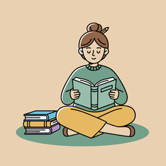 Girl reading book in cozy setting.